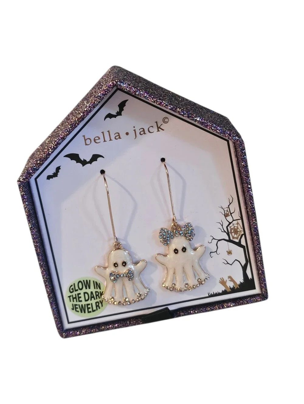 NWT WOMEN'S BELLA * JACK HALLOWEEN SPARKLY GHOSTS GLOW IN THE DARK EARRINGS